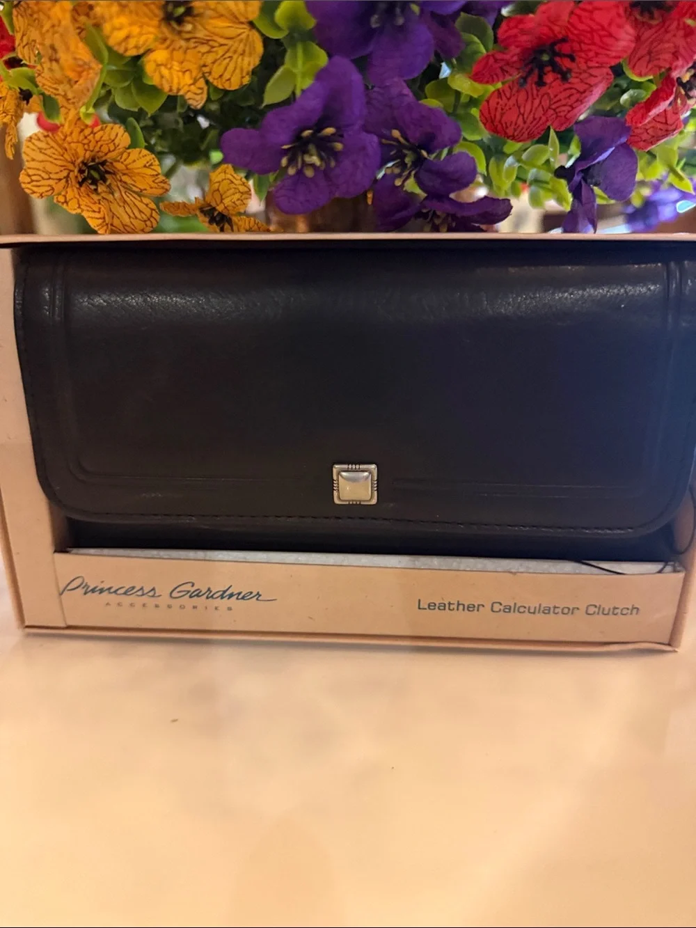 NWT***Princess Gardner BUTTERY SOFT Black Leather Calculator Clutch-Box included